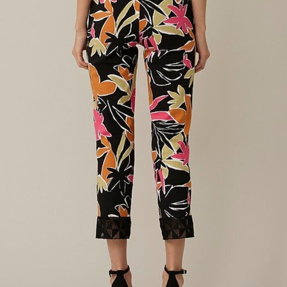 Joseph Ribkoff Lydia Cropped Lace Trim Pants Straight Leg Leaf Print Size 12 New - Picture 4 of 9